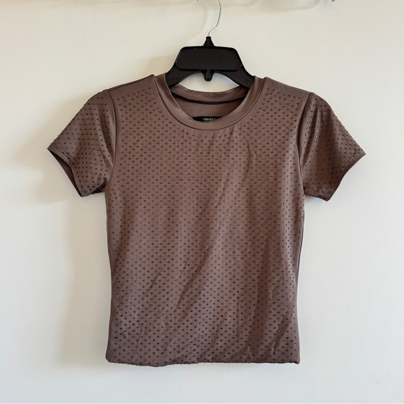 NWT Forever 21 set suit with rhinestones Brown Short Sleeve Top Pants S brown - Picture 8 of 9